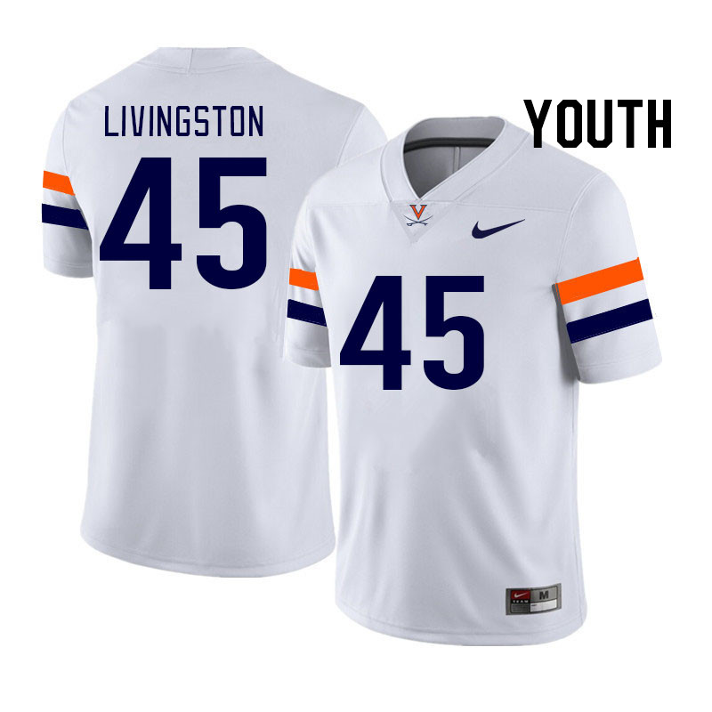 Youth #45 Aidan Livingston Virginia Cavaliers College Football Jerseys Stitched Sale-White - Click Image to Close